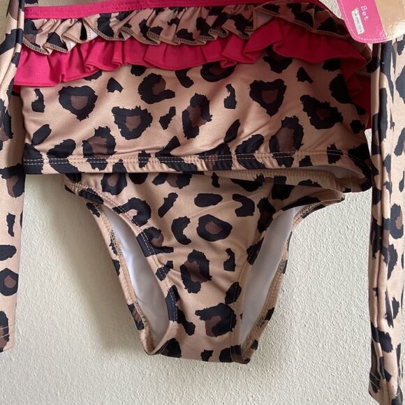 Lily & Dan Girls 3 Piece Swim Set Bikini Rash Guard Long Sleeve Pink Leopard NWT - Picture 3 of 10